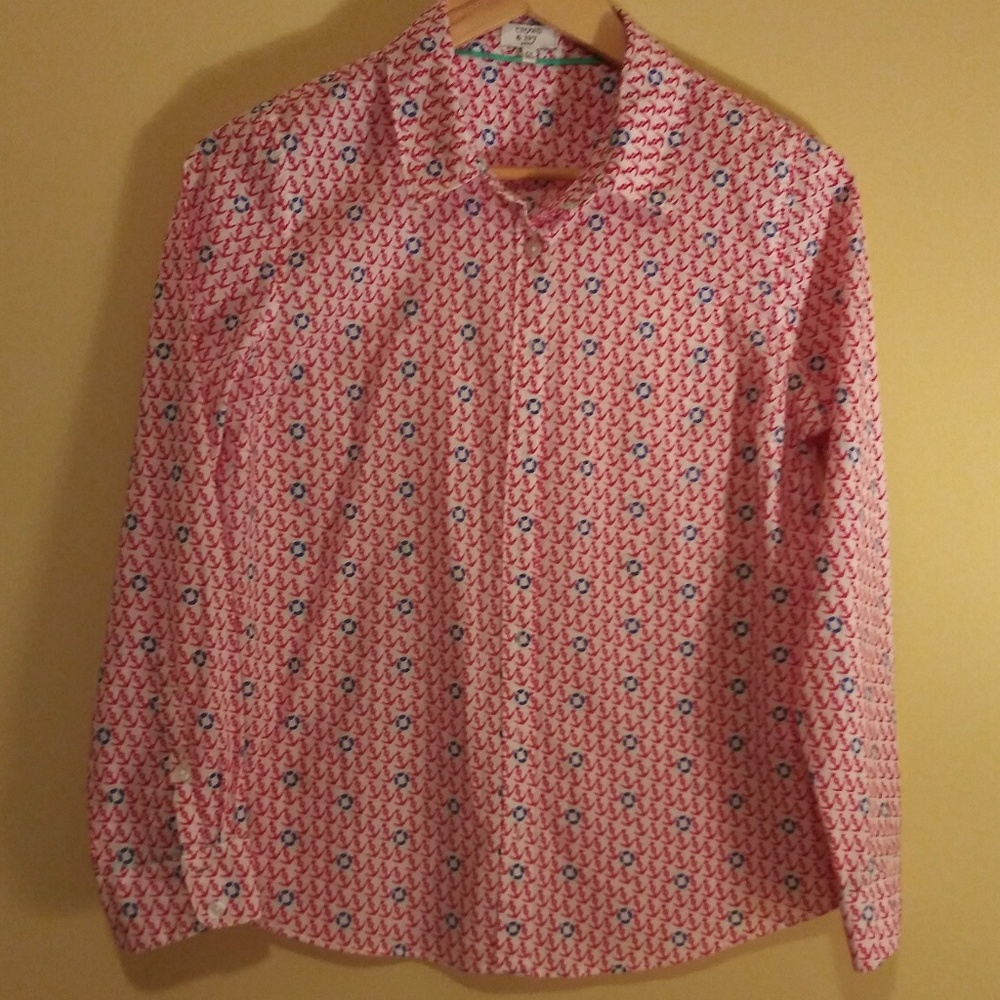 Crown & Ivy shirt nautical white red cotton